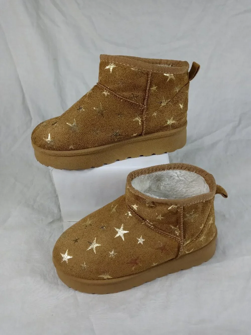 Shein Girls Brown Star Print Winter Kids Boots Size 3 in Good Cond